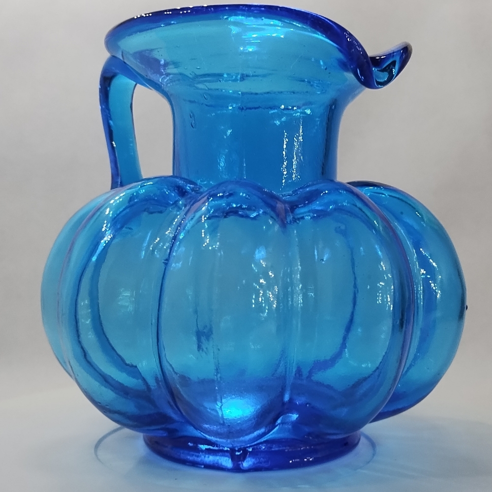 Clevenger Brothers Mid-Century Blue Art Glass Hand Blown Pumpkin Design … - Picture 8 of 8